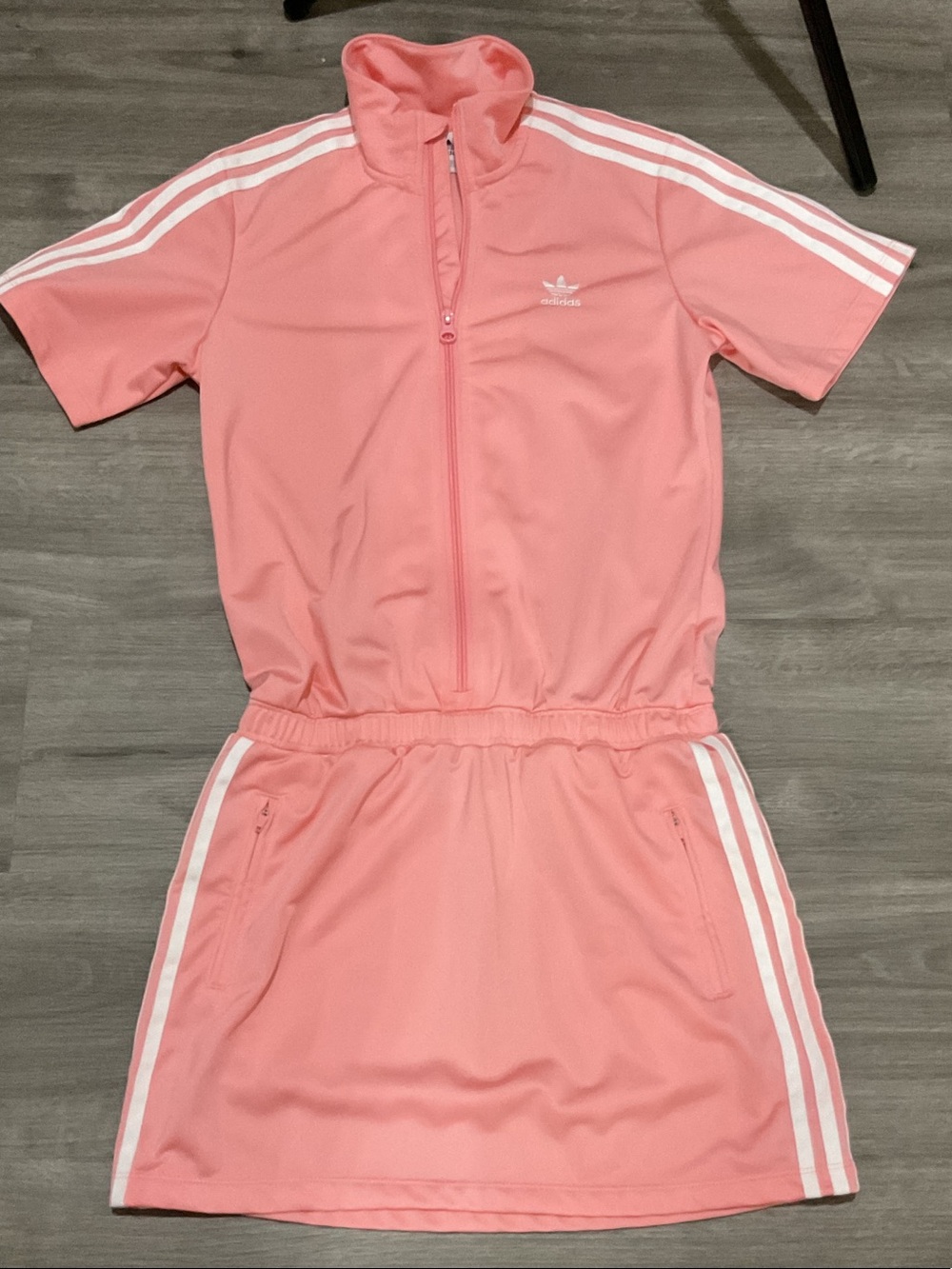 adidas Girls' Coral Pink Short-Sleeve Zip Romper Dress